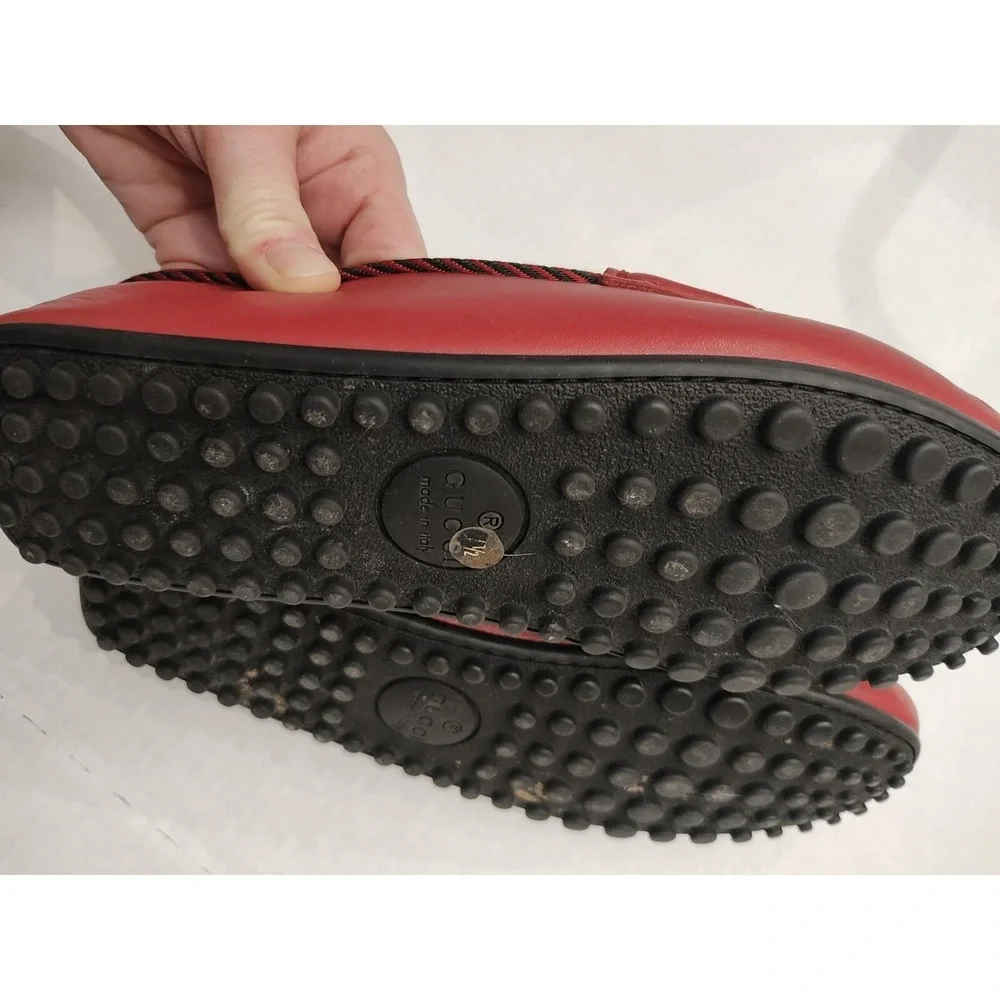 Gucci Red Leather Drivers with Bee Accent & Red Black Trim #49117 Men's Size 7.5